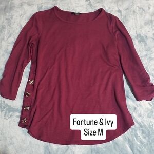 Fortune & Ivy Women's Long Sleeve Wine Top